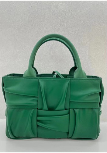 Mia Woven Pleated Leather 6 Squares Medium Tote Racing Green