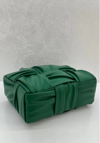 Mia Woven Pleated Leather 6 Squares Medium Tote Racing Green