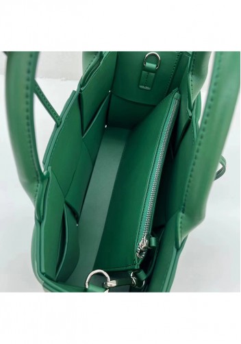 Mia Woven Pleated Leather 6 Squares Medium Tote Racing Green