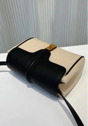 Shimanne Calfskin Canvas Shoulder Mini Bag Black