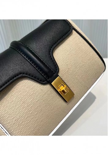 Shimanne Calfskin Canvas Shoulder Mini Bag Black