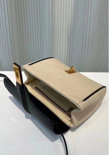 Shimanne Calfskin Canvas Shoulder Mini Bag Black