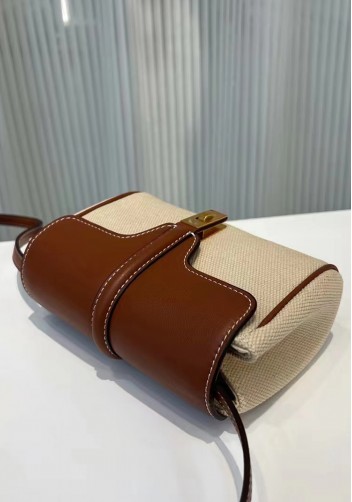 Shimanne Calfskin Canvas Shoulder Mini Bag Camel