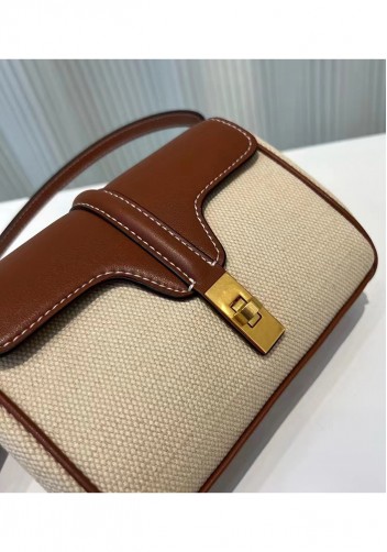 Shimanne Calfskin Canvas Shoulder Mini Bag Camel