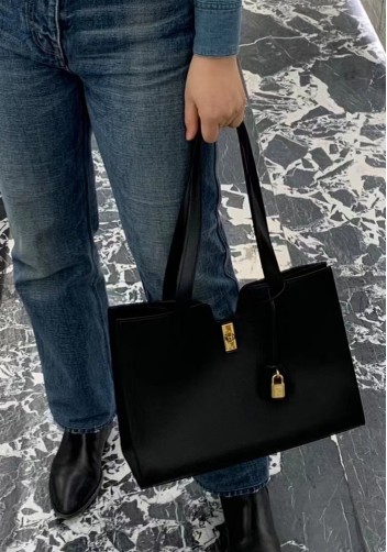 Shimanne Calfskin Shoulder Bag Tote Black