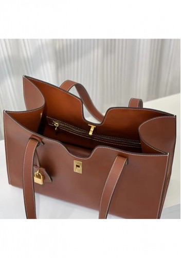 Shimanne Calfskin Shoulder Bag Tote Camel