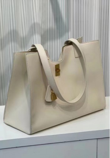 Shimanne Calfskin Shoulder Bag Tote Cream