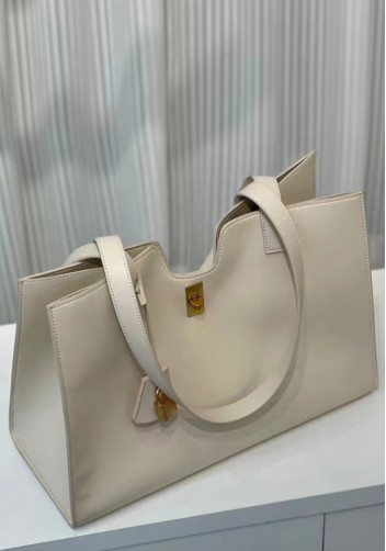 Shimanne Calfskin Shoulder Bag Tote Cream