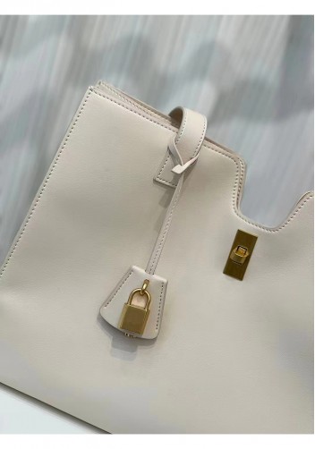 Shimanne Calfskin Shoulder Bag Tote Cream