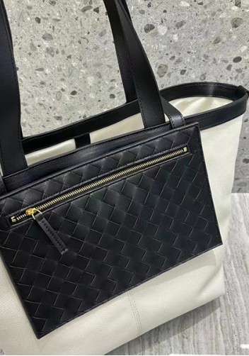 Mia Woven Leather Canvas Tote Black