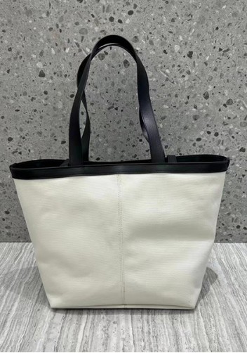 Mia Woven Leather Canvas Tote Black