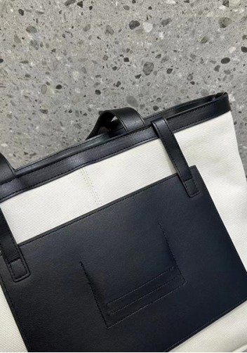 Mia Woven Leather Canvas Tote Black