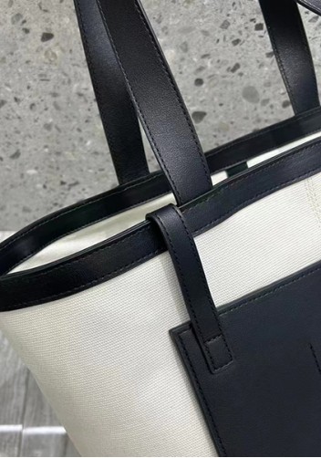 Mia Woven Leather Canvas Tote Black