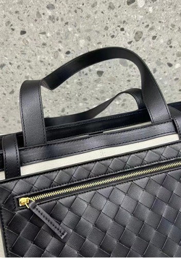 Mia Woven Leather Canvas Tote Black