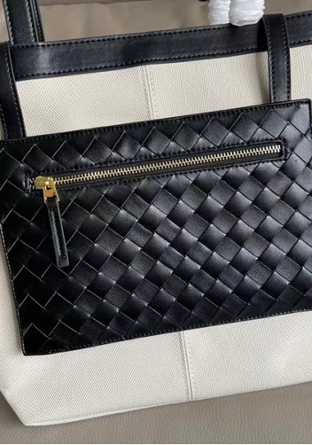 Mia Woven Leather Canvas Tote Black