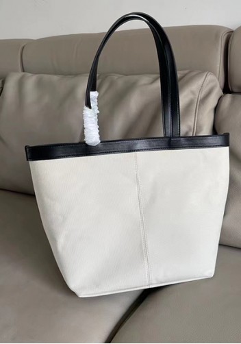 Mia Woven Leather Canvas Tote Black