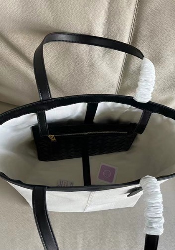 Mia Woven Leather Canvas Tote Black
