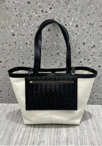 Mia Woven Leather Canvas Tote Black