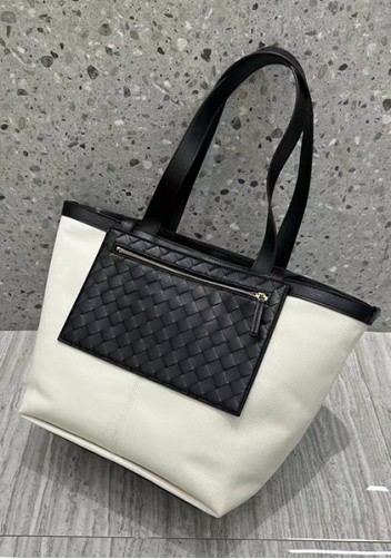 Mia Woven Leather Canvas Tote Black