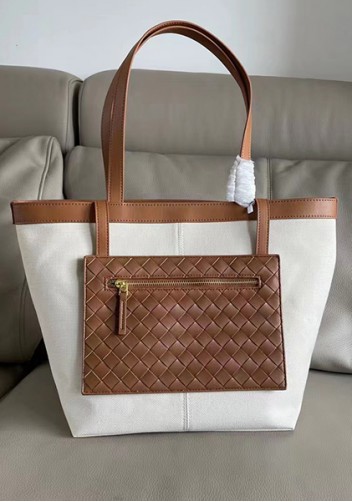 Mia Woven Leather Canvas Tote Camel