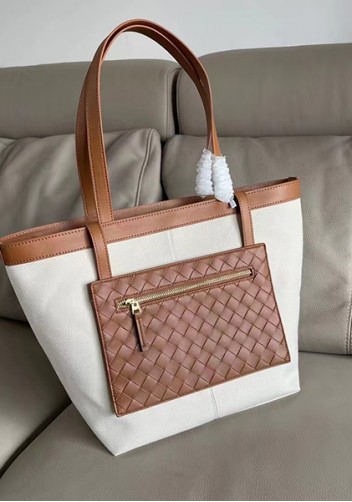Mia Woven Leather Canvas Tote Camel