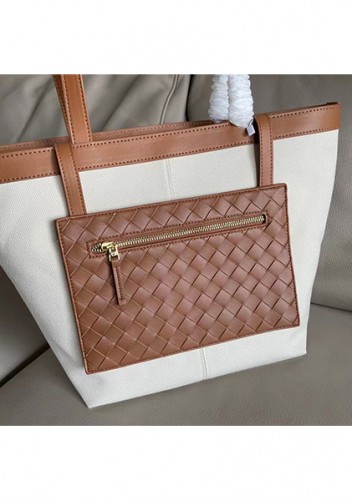 Mia Woven Leather Canvas Tote Camel