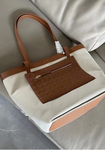 Mia Woven Leather Canvas Tote Camel