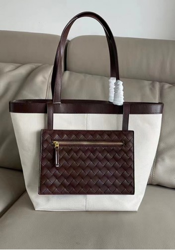 Mia Woven Leather Canvas Tote Choco