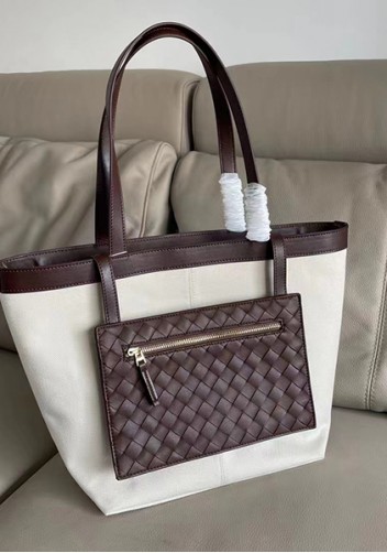 Mia Woven Leather Canvas Tote Choco