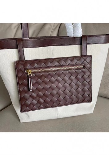 Mia Woven Leather Canvas Tote Choco