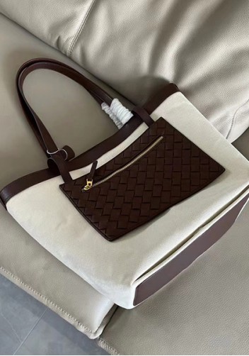 Mia Woven Leather Canvas Tote Choco