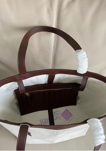 Mia Woven Leather Canvas Tote Choco
