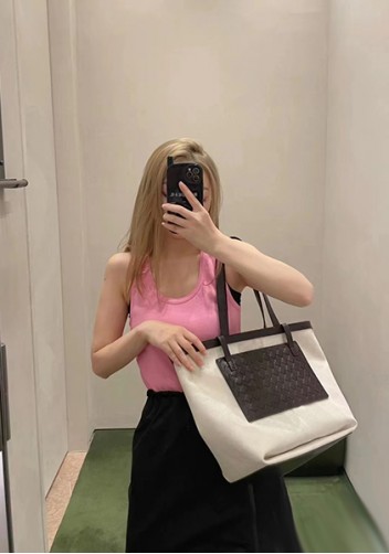 Mia Woven Leather Canvas Tote Choco