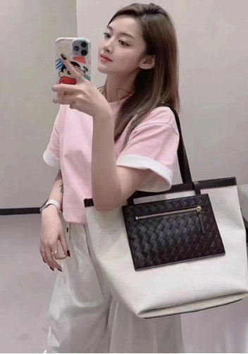 Mia Woven Leather Canvas Tote Choco