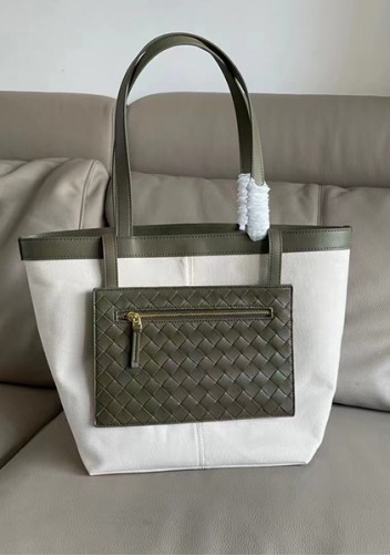 Mia Woven Leather Canvas Tote Green