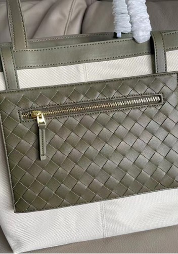 Mia Woven Leather Canvas Tote Green