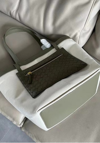 Mia Woven Leather Canvas Tote Green