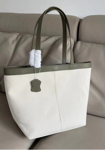 Mia Woven Leather Canvas Tote Green