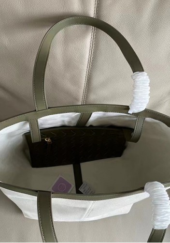 Mia Woven Leather Canvas Tote Green