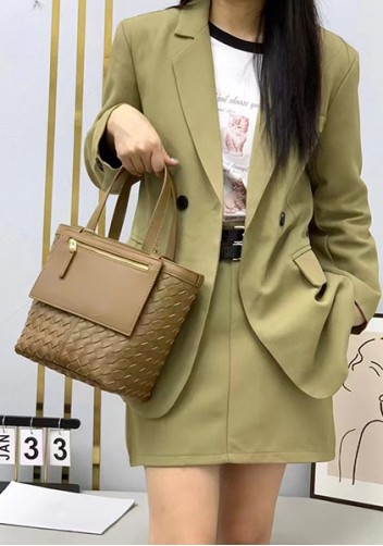 Mia Woven Leather Flip Flap Tote Acorn