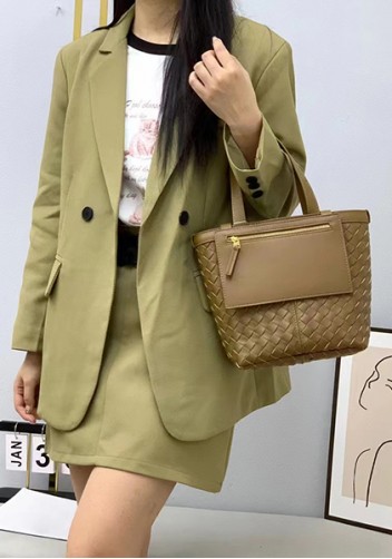 Mia Woven Leather Flip Flap Tote Acorn