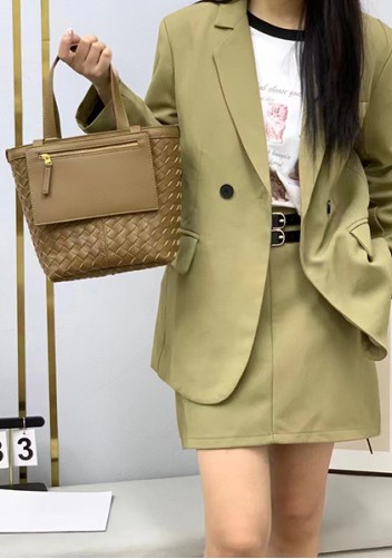 Mia Woven Leather Flip Flap Tote Acorn