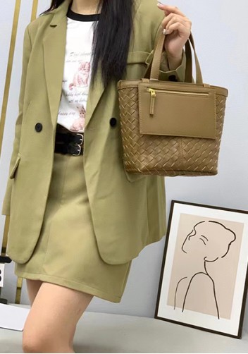 Mia Woven Leather Flip Flap Tote Acorn