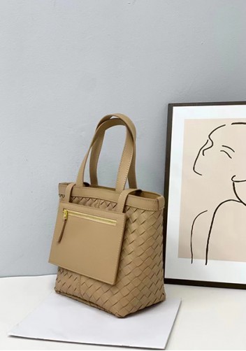 Mia Woven Leather Flip Flap Tote Beige