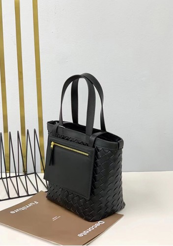Mia Woven Leather Flip Flap Tote Black