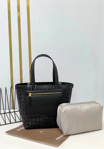 Mia Woven Leather Flip Flap Tote Black