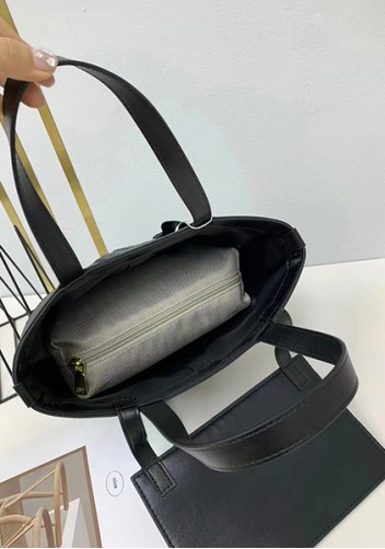 Mia Woven Leather Flip Flap Tote Black