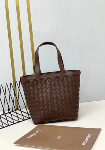 Mia Woven Leather Flip Flap Tote Choco