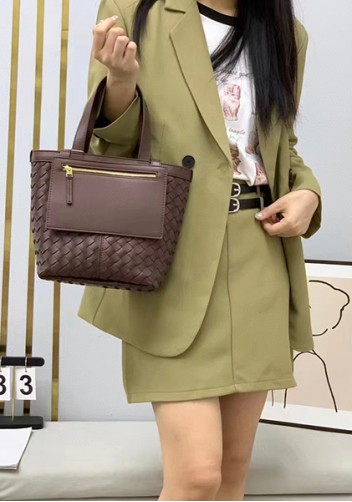 Mia Woven Leather Flip Flap Tote Choco