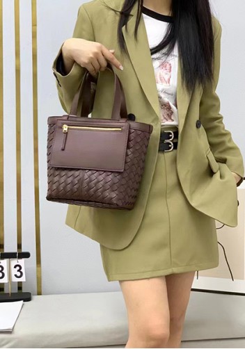 Mia Woven Leather Flip Flap Tote Choco